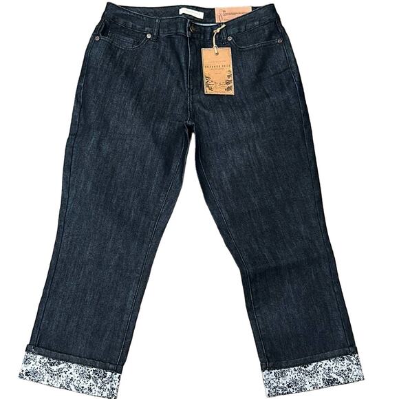 NWT Coldwater Creek Natural Fit Floral Cuff Crop Jeans  8 - Picture 1 of 7